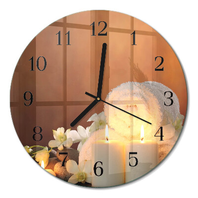 Wanduhr glas rund Spa-Kerzen