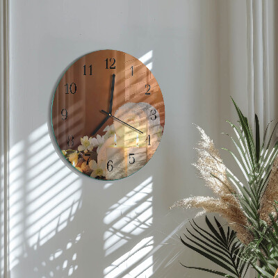Wanduhr glas rund Spa-Kerzen
