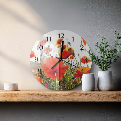 Runde wanduhr Mohnblumen