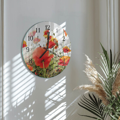 Runde wanduhr Mohnblumen