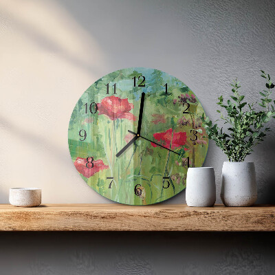 Runde wanduhr Mohnblumen