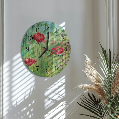 Runde wanduhr Mohnblumen