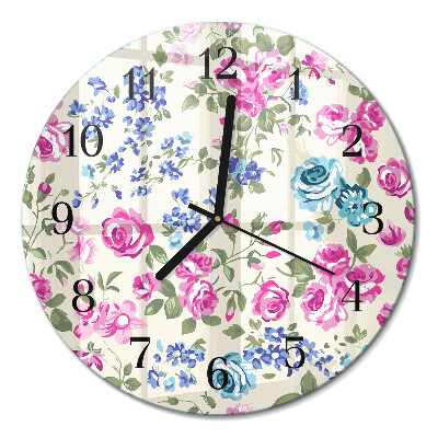 Glas wanduhr mit motiv rund Rosen