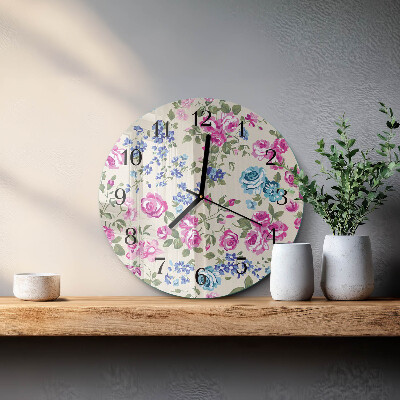 Glas wanduhr mit motiv rund Rosen