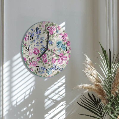 Glas wanduhr mit motiv rund Rosen