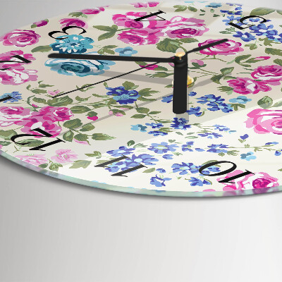 Glas wanduhr mit motiv rund Rosen