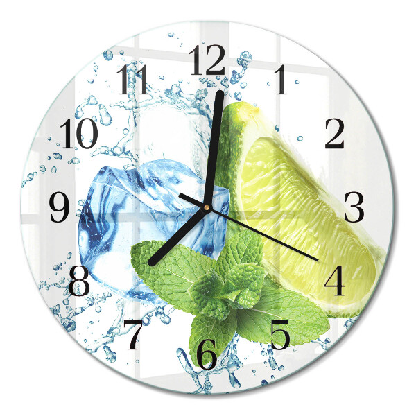 Wanduhr glas rund Limette und Minze