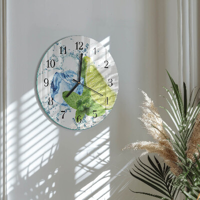 Wanduhr glas rund Limette und Minze