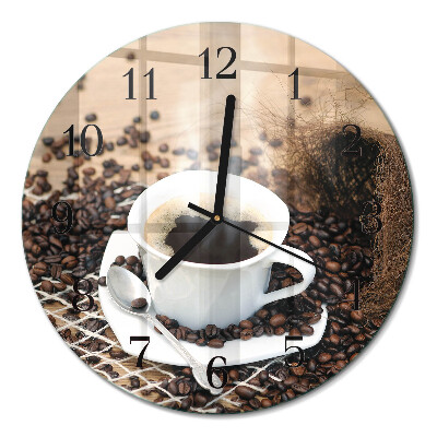 Glas wanduhr mit motiv rund Eine Tasse Kaffee