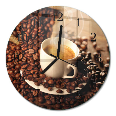 Runde wanduhr aus glas Eine Tasse Kaffee