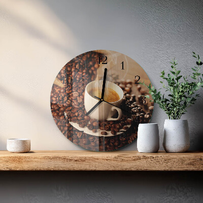 Runde wanduhr aus glas Eine Tasse Kaffee