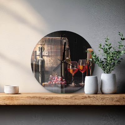 Glas wanduhr mit motiv rund Ein Fass Wein