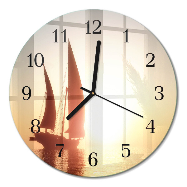 Wanduhr glas rund Segelboot