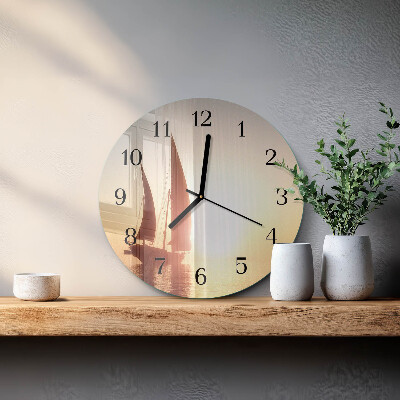 Wanduhr glas rund Segelboot