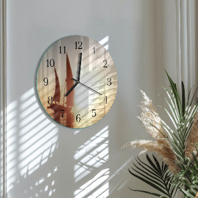 Wanduhr glas rund Segelboot