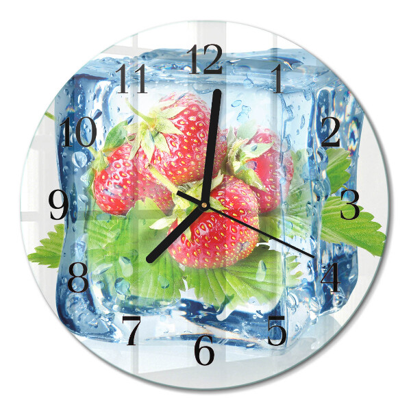 Glas wanduhr mit motiv rund Erdbeereis