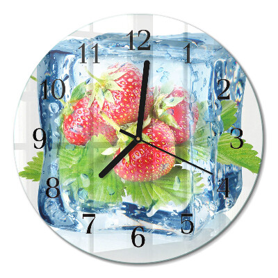 Glas wanduhr mit motiv rund Erdbeereis