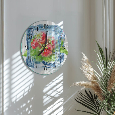 Glas wanduhr mit motiv rund Erdbeereis