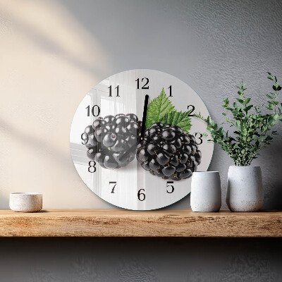 Wanduhr glas rund Brombeeren