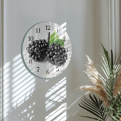 Wanduhr glas rund Brombeeren