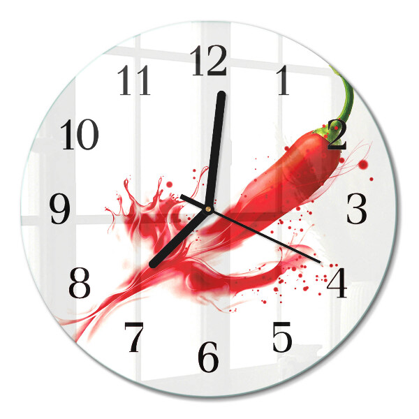 Runde wanduhr aus glas Chili-Pfeffer
