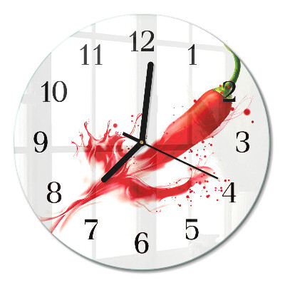 Runde wanduhr aus glas Chili-Pfeffer