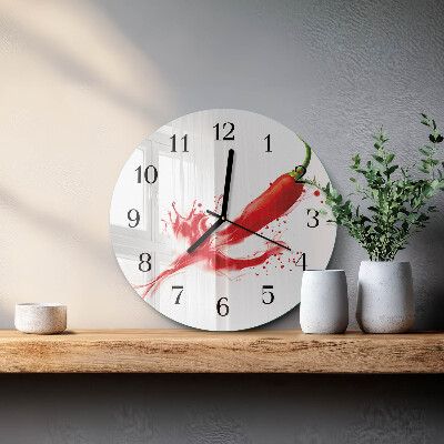 Runde wanduhr aus glas Chili-Pfeffer