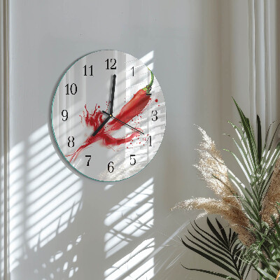 Runde wanduhr aus glas Chili-Pfeffer