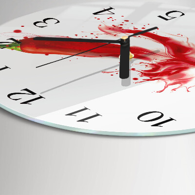 Runde wanduhr aus glas Chili-Pfeffer