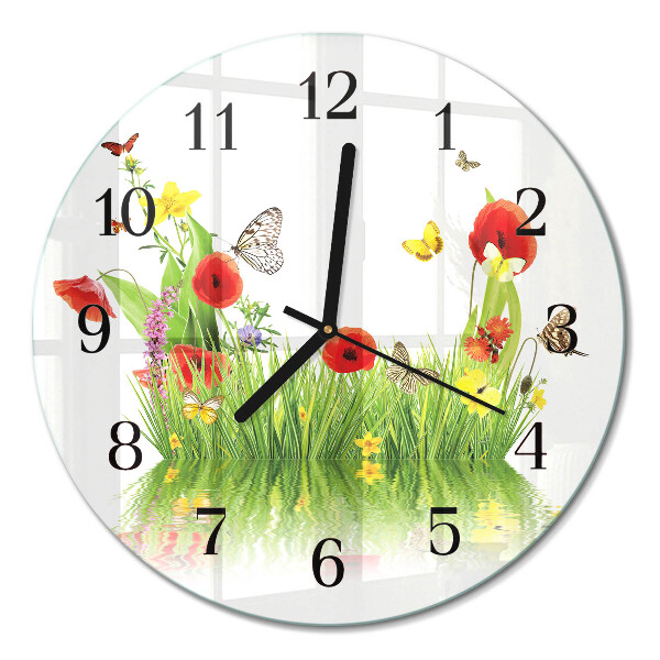 Glas wanduhr mit motiv rund Wiese