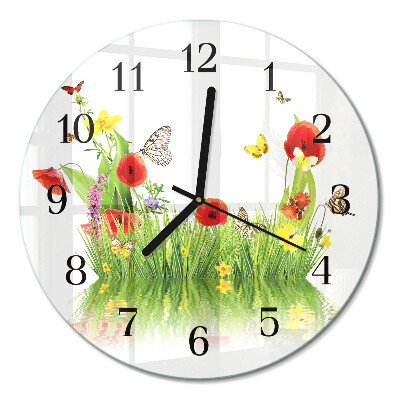 Glas wanduhr mit motiv rund Wiese