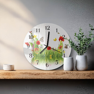 Glas wanduhr mit motiv rund Wiese