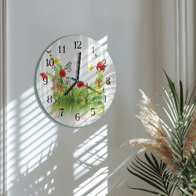 Glas wanduhr mit motiv rund Wiese