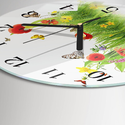 Glas wanduhr mit motiv rund Wiese
