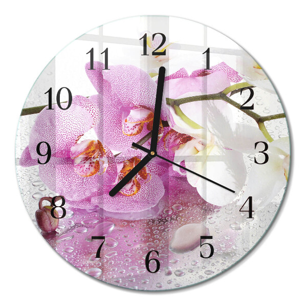 Glas wanduhr mit motiv rund Orchidee