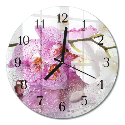 Glas wanduhr mit motiv rund Orchidee