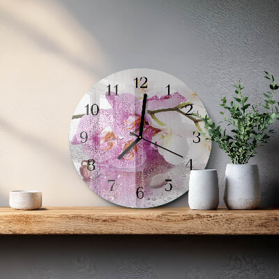 Glas wanduhr mit motiv rund Orchidee