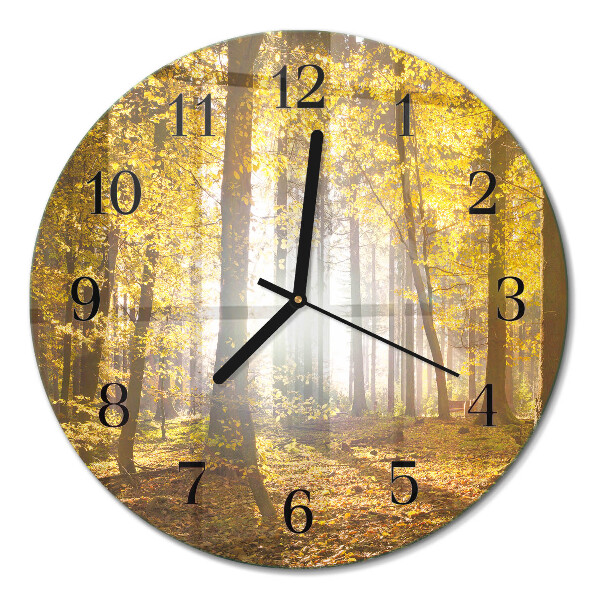 Runde wanduhr aus glas Herbst im Wald