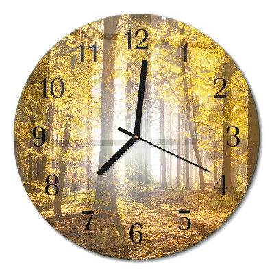 Runde wanduhr aus glas Herbst im Wald