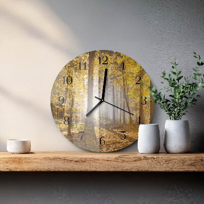Runde wanduhr aus glas Herbst im Wald
