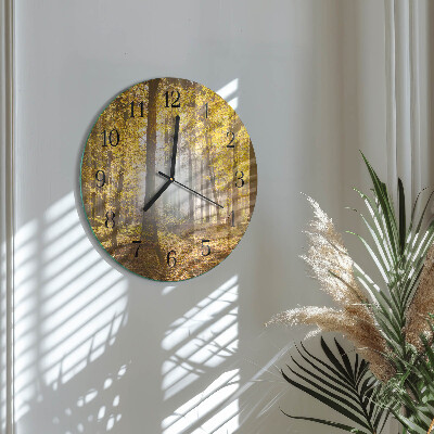 Runde wanduhr aus glas Herbst im Wald