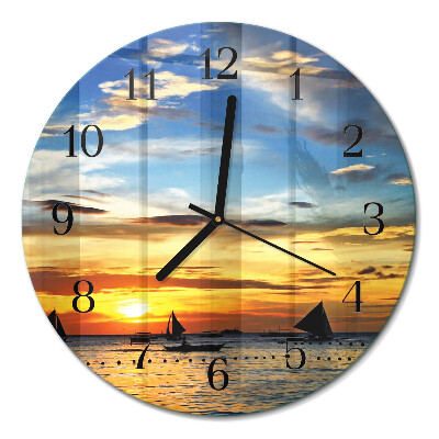 Wanduhr glas rund Sonnenuntergang
