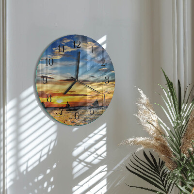 Wanduhr glas rund Sonnenuntergang