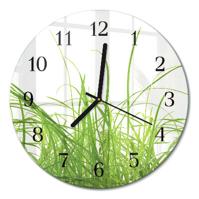 Runde wanduhr aus glas Gras