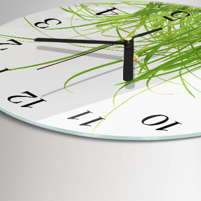 Runde wanduhr aus glas Gras