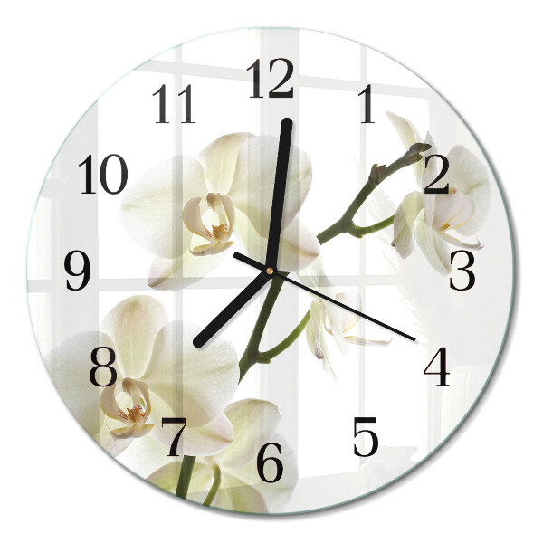 Wanduhr glas rund Orchidee