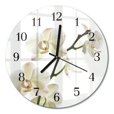 Wanduhr glas rund Orchidee
