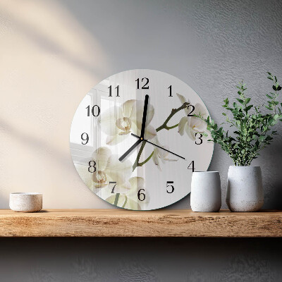 Wanduhr glas rund Orchidee