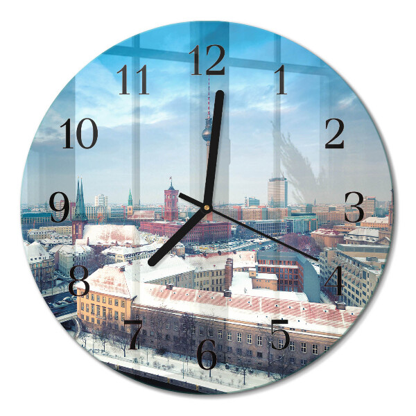 Glas wanduhr mit motiv rund Winterstadt