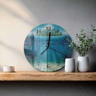 Runde wanduhr aus glas Meeresboden